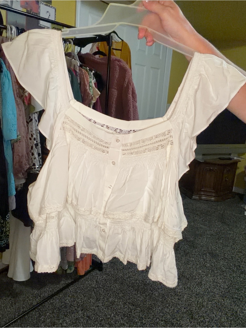 Bohme Women's Ivory Crochet Peasant Top - Lightweight XL Retail $30